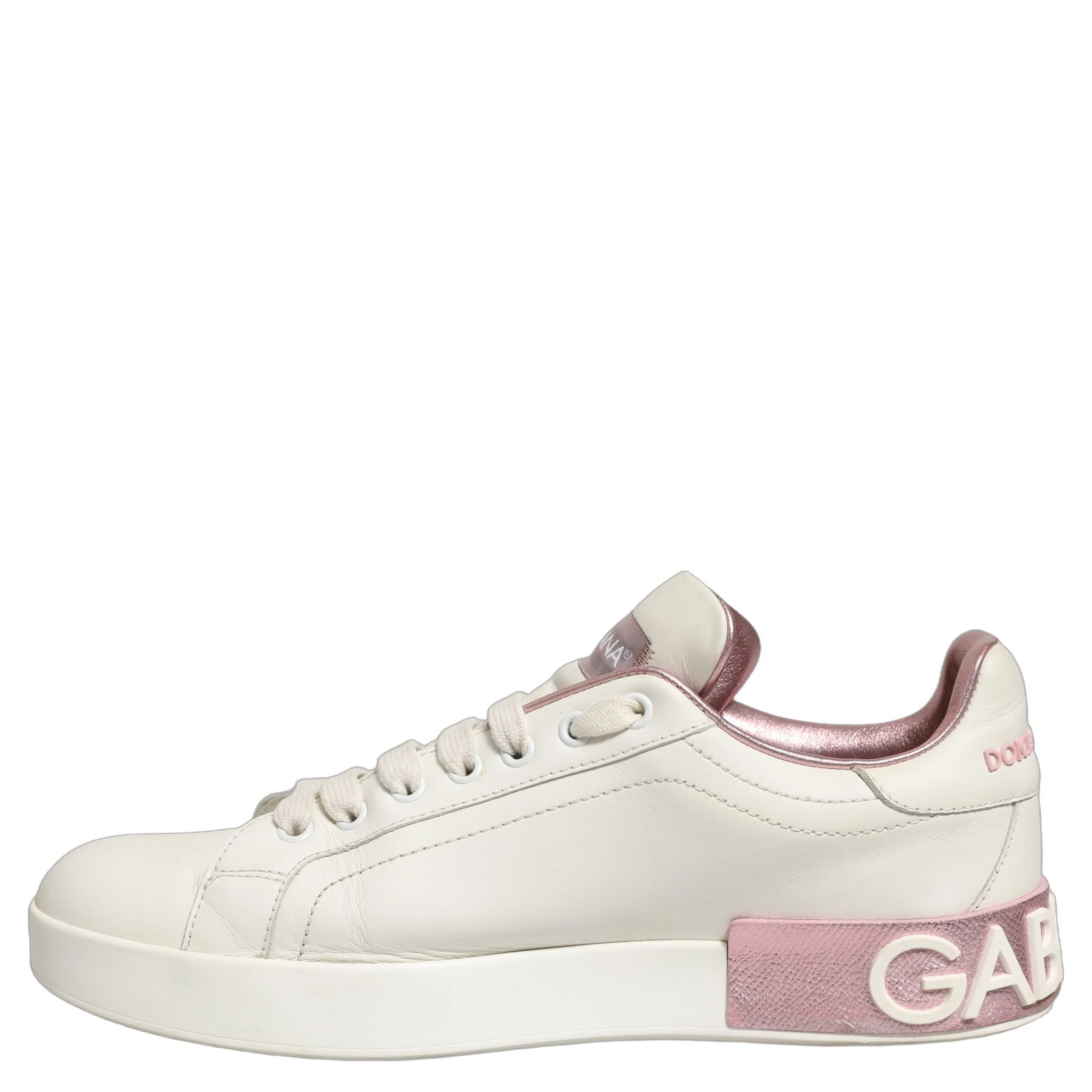 White Pink Leather Low Top Sneakers Shoes