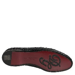 Black Woven Raffia Slip On Loafers Shoes