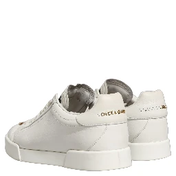 White Leather Logo Plaque Low Top Sneakers Shoes