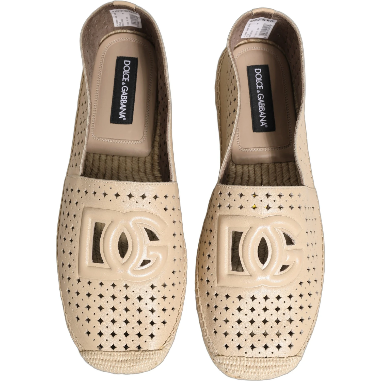 Beige Leather Cutout Logo Espadrilles Shoes