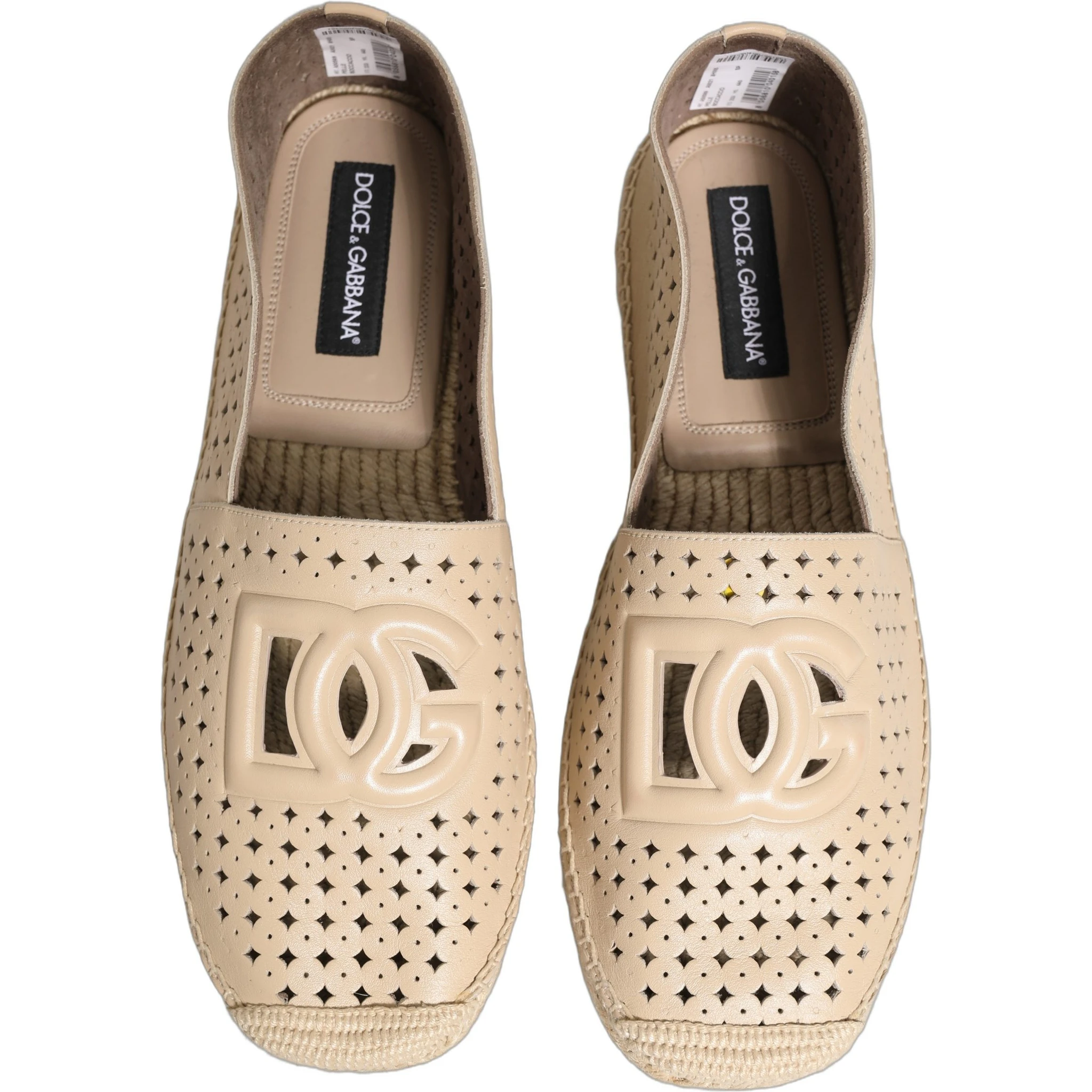 Beige Leather Cutout Logo Espadrilles Shoes