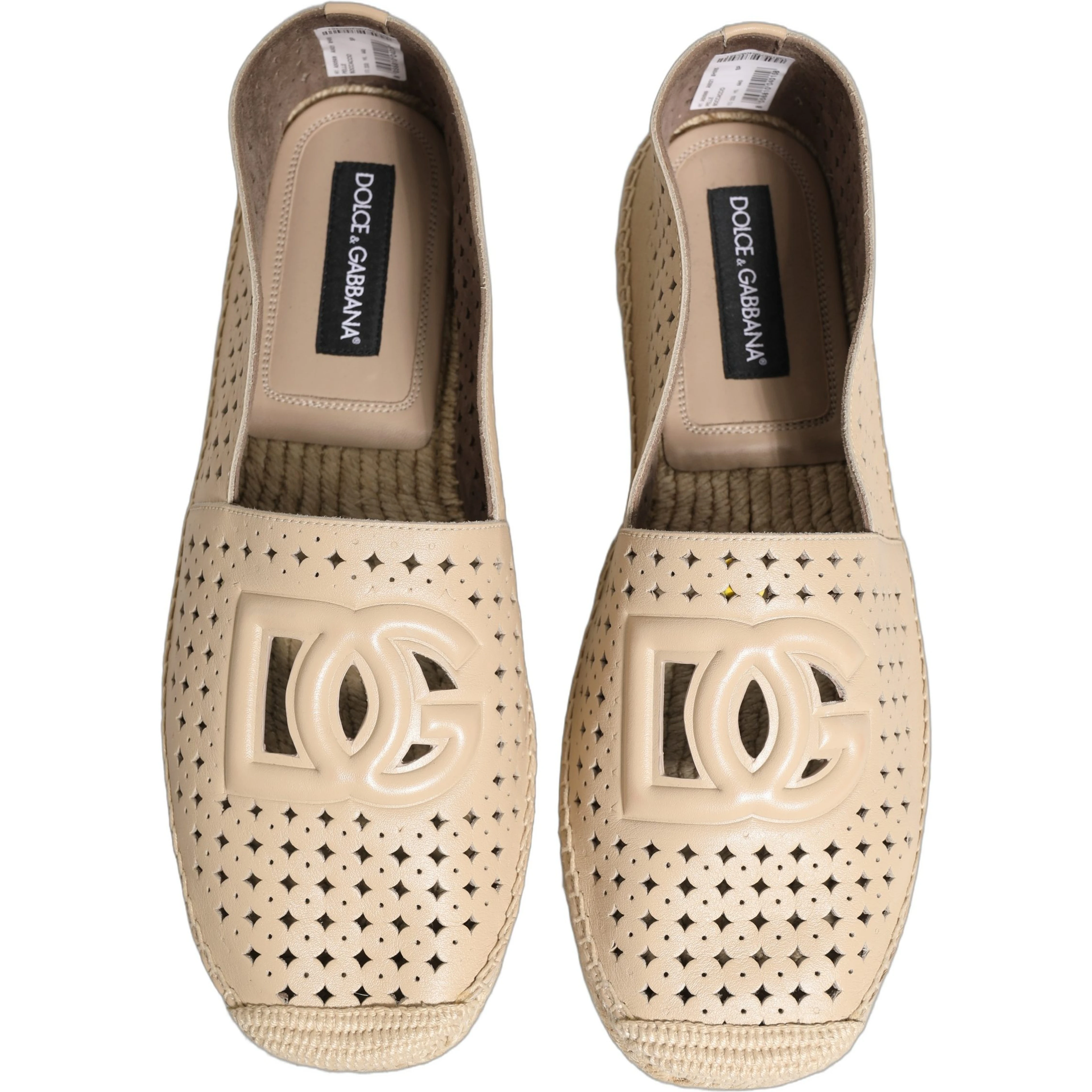 Beige Leather Cutout Logo Espadrilles Shoes