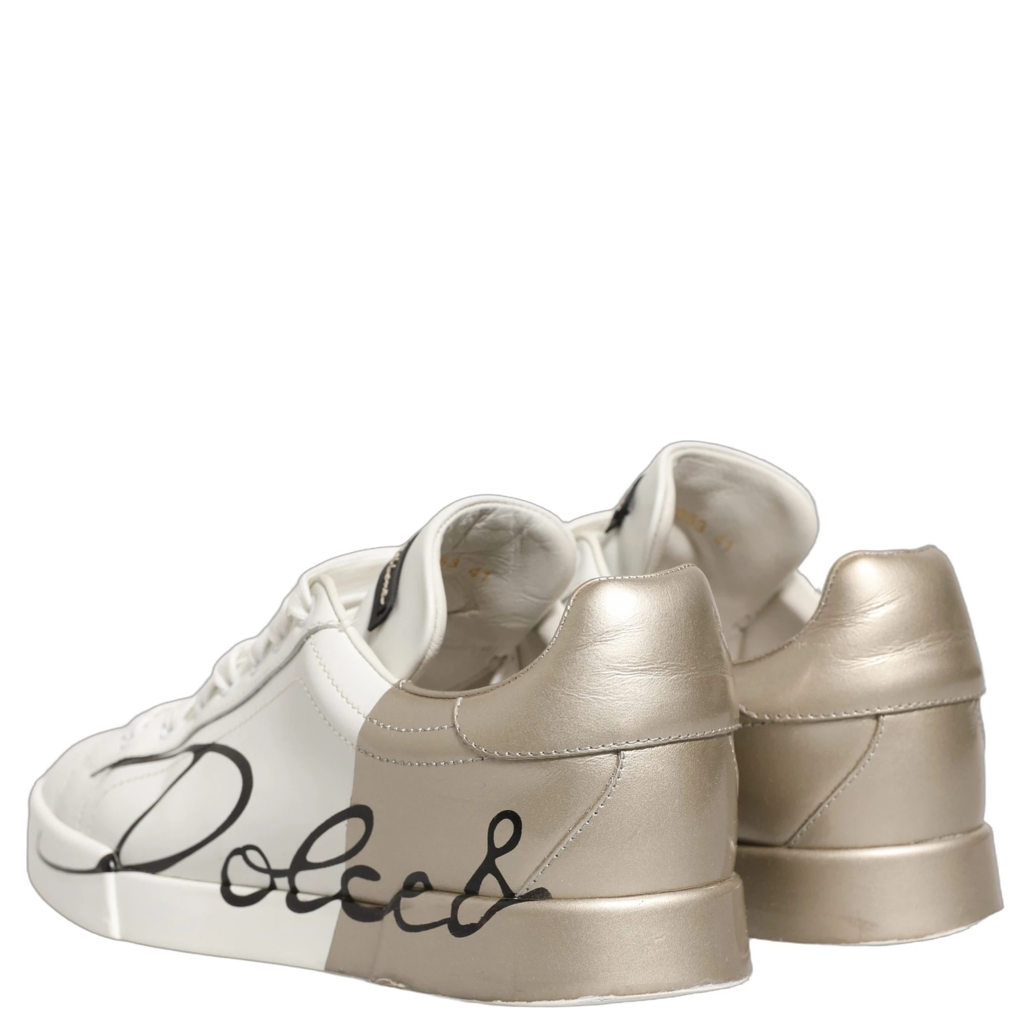 White Gold Low Top Leather Sneakers Shoes
