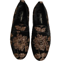 Black Floral Jacquard Dress Loafers Shoes