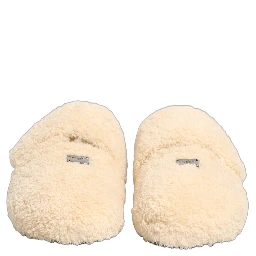 Beige Faux Fur Flats Men Slides Sandals Shoes