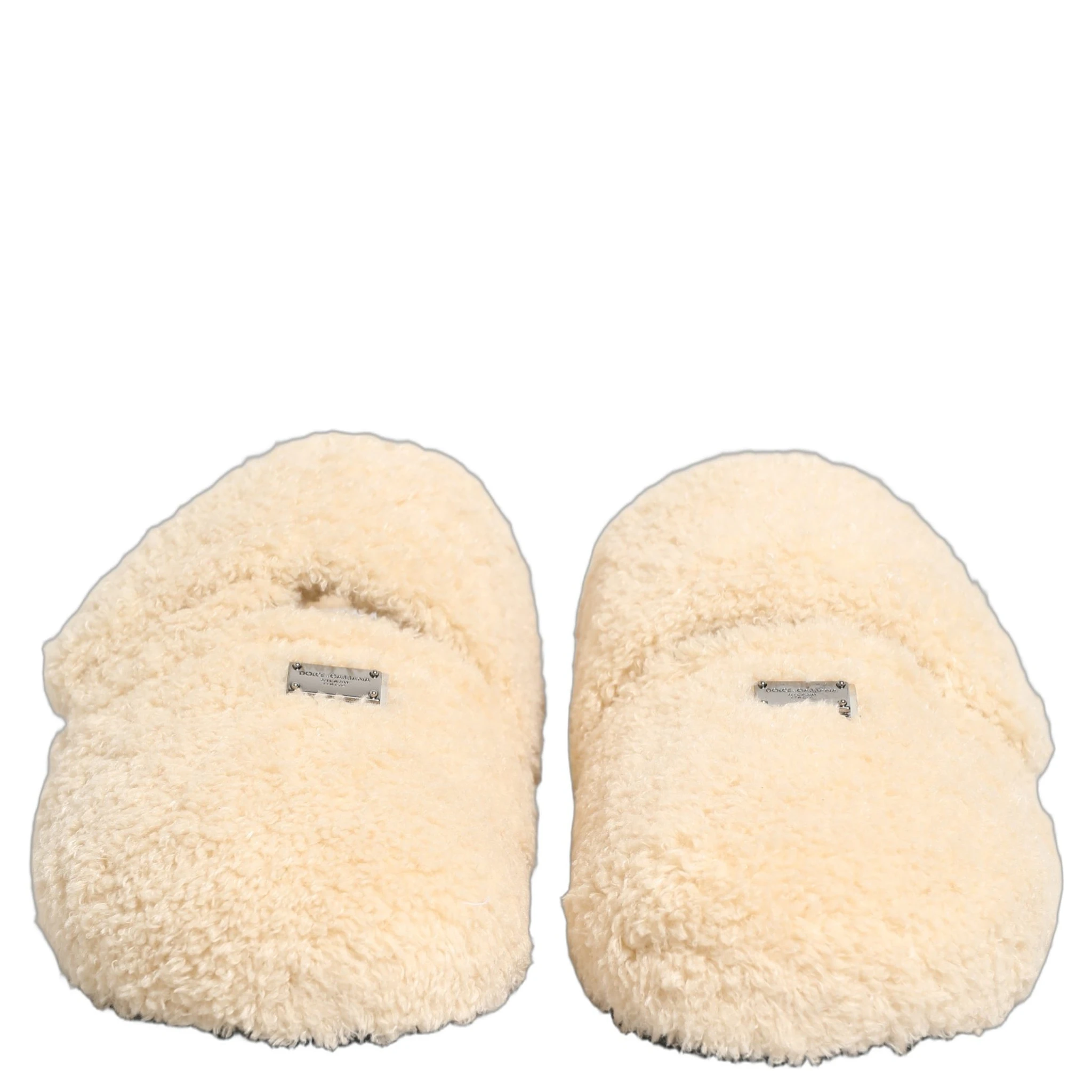 Beige Faux Fur Flats Men Slides Sandals Shoes