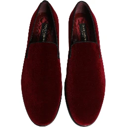 Maroon Velvet Slip On Men Dress Loafers Shoes