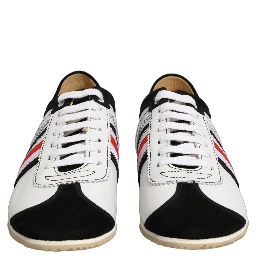 Black White Leather Suede Low Top Sneakers Shoes