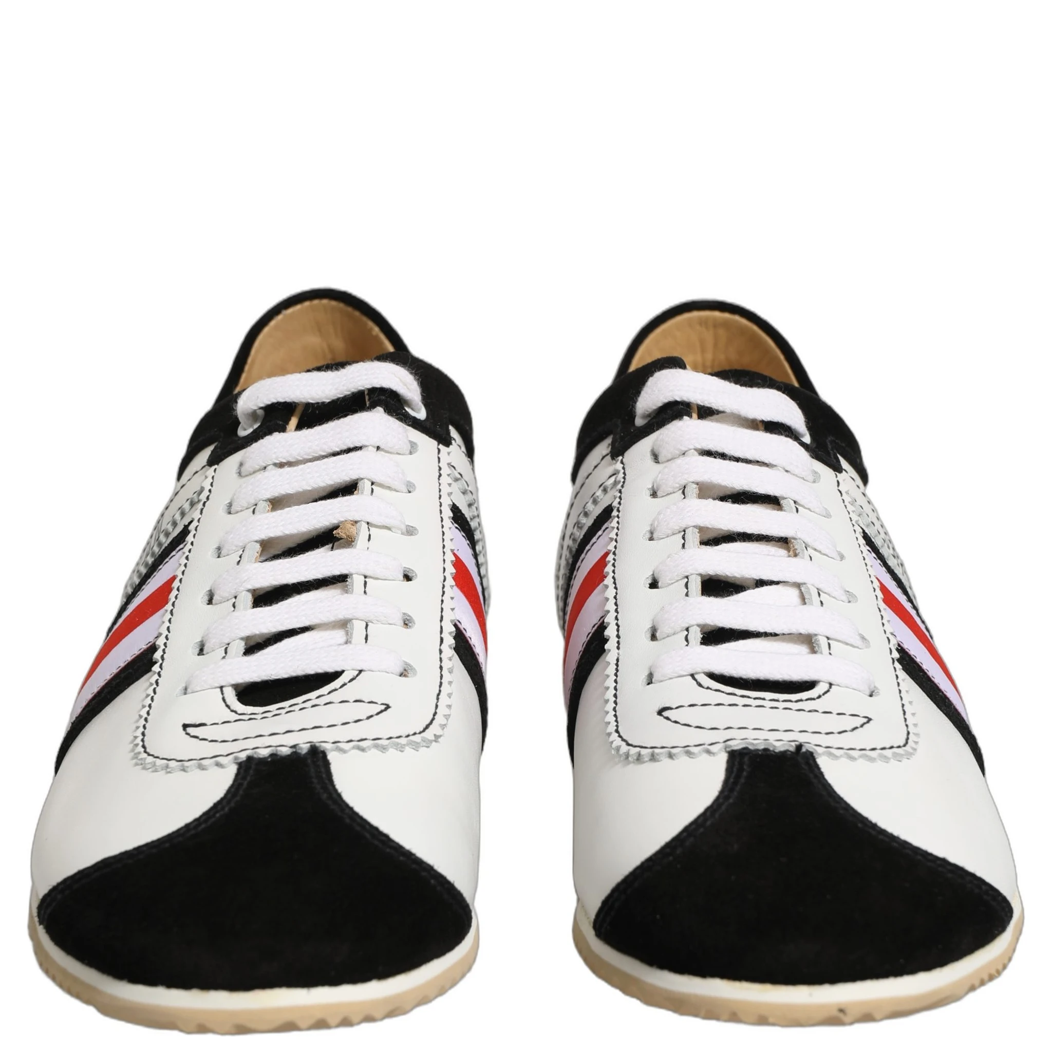 Black White Leather Suede Low Top Sneakers Shoes