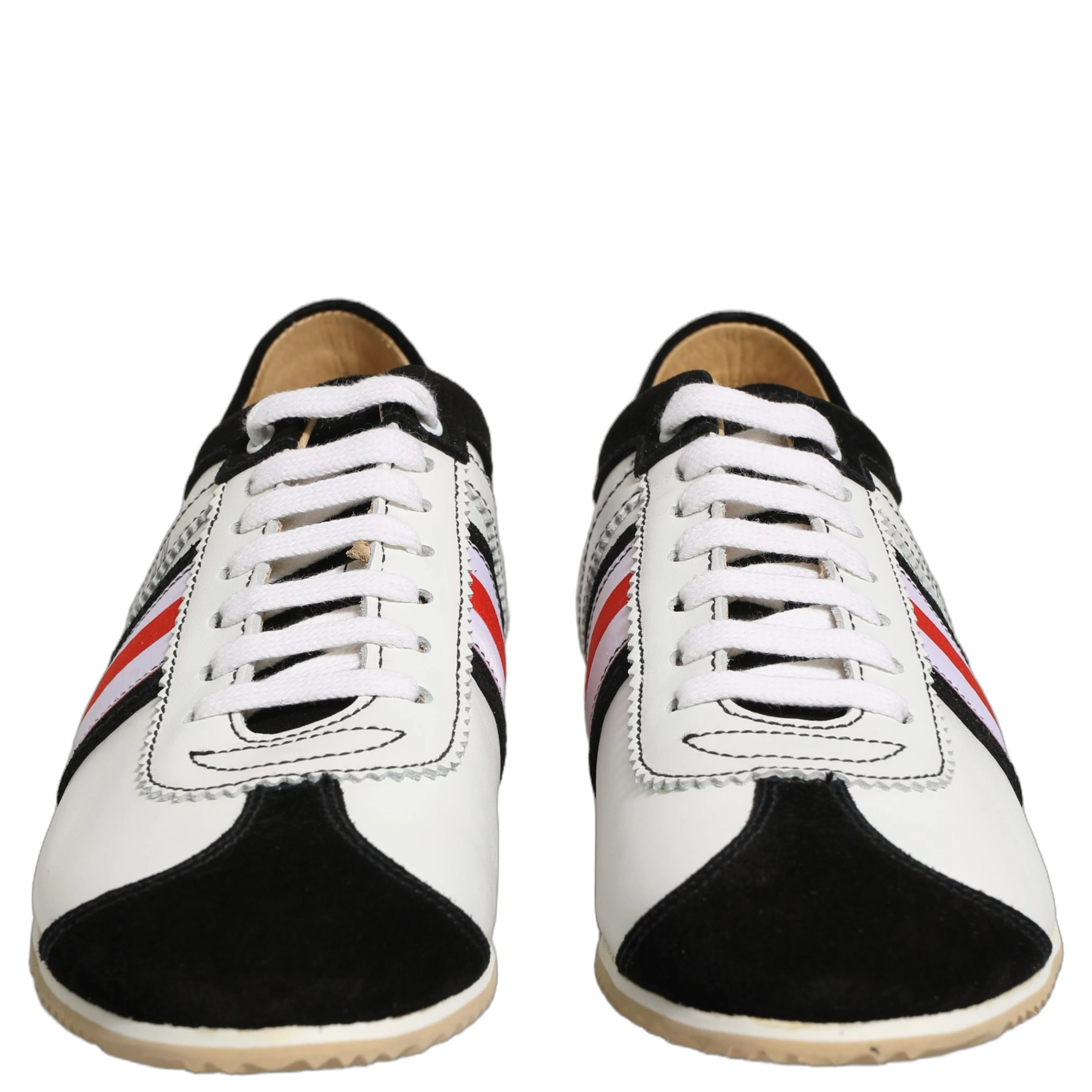 Black White Leather Suede Low Top Sneakers Shoes