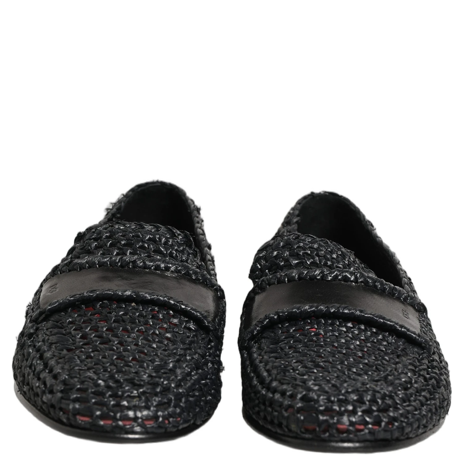 Black Woven Raffia Slip On Loafers Shoes