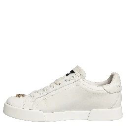 White Leather Logo Plaque Low Top Sneakers Shoes
