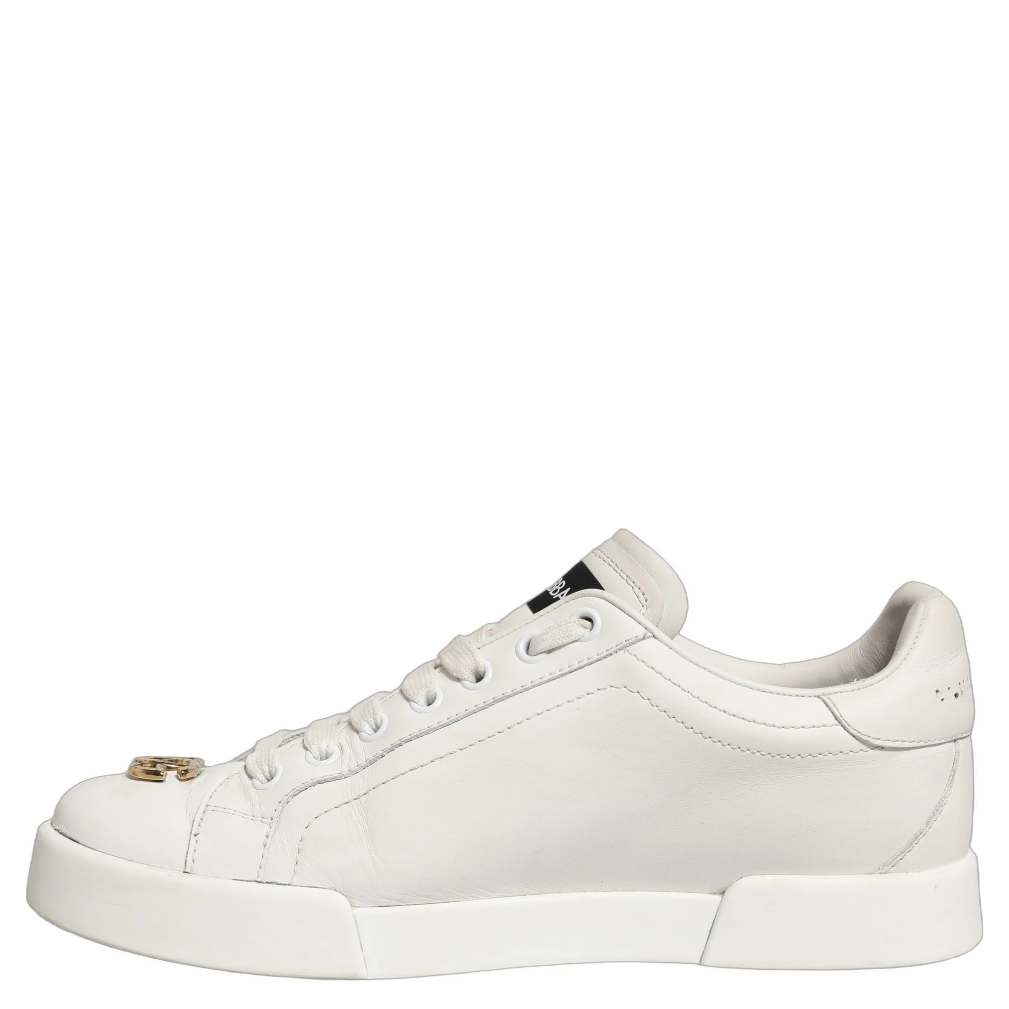 White Leather Logo Plaque Low Top Sneakers Shoes