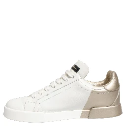 White Gold Low Top Leather Sneakers Shoes