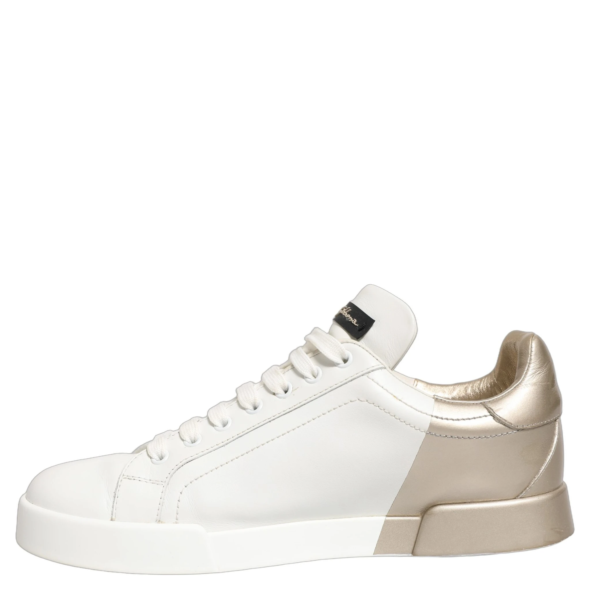 White Gold Low Top Leather Sneakers Shoes