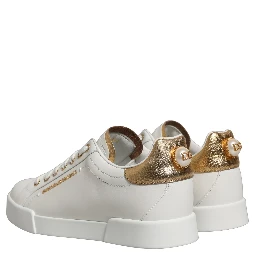 White Gold Embellished Low Top Sneakers Shoes