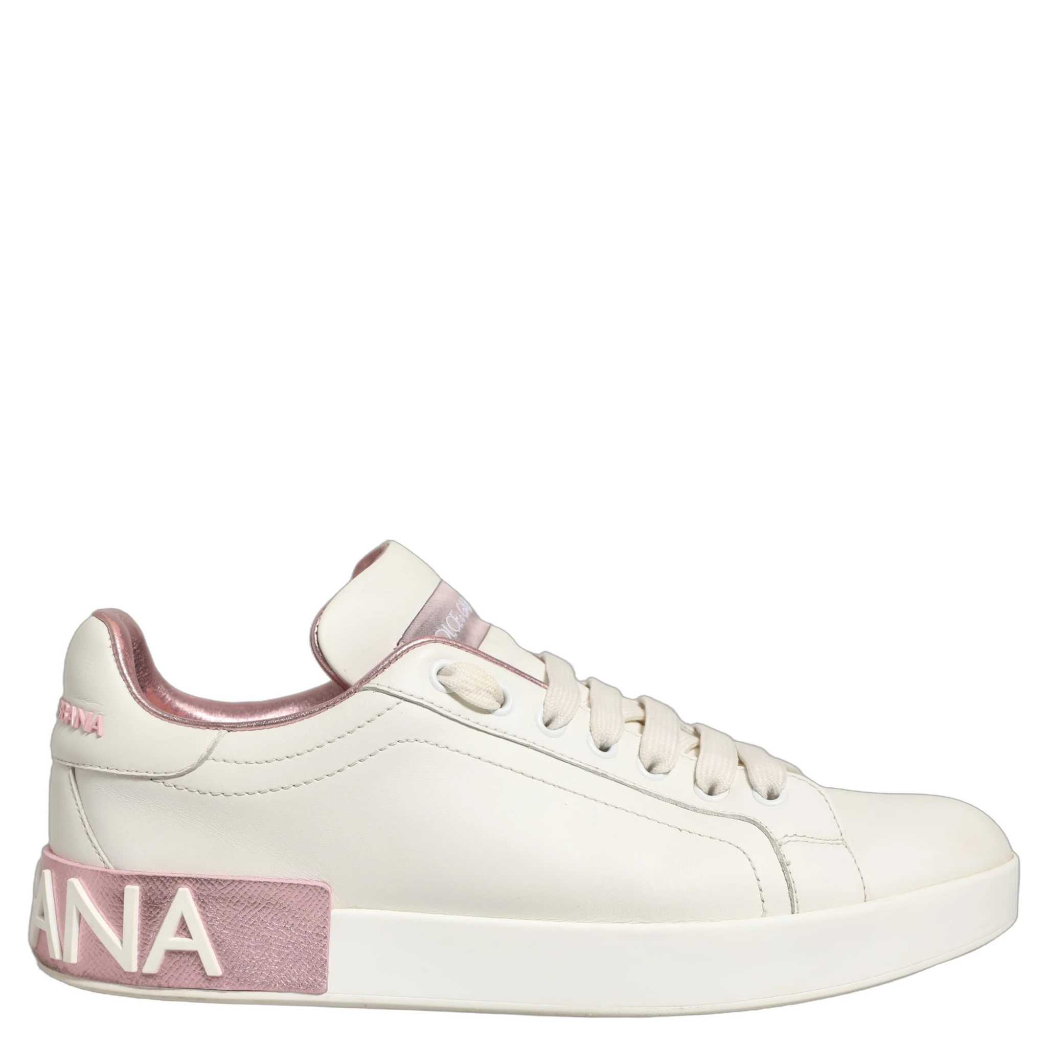 White Pink Leather Low Top Sneakers Shoes