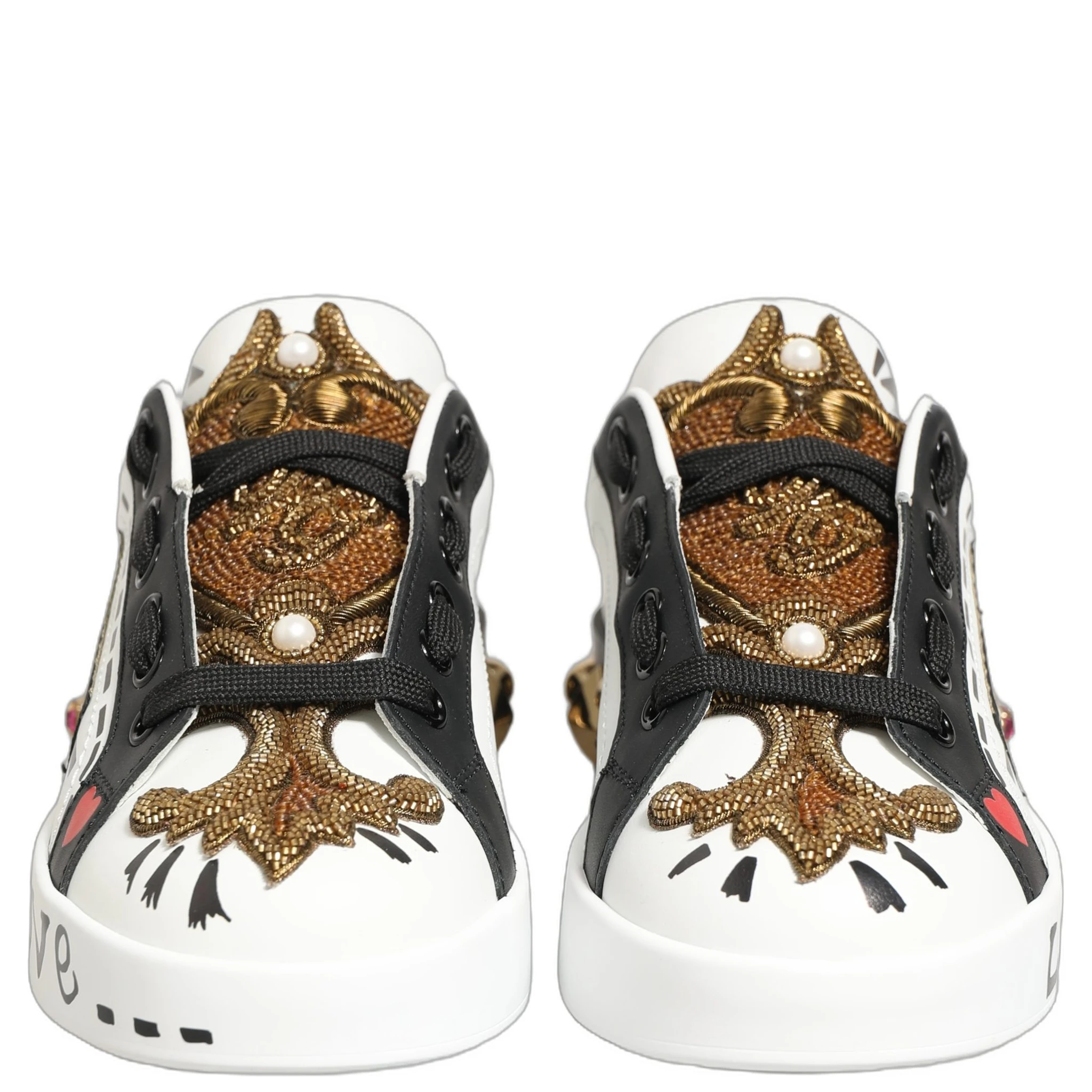 White Gold Studded Portofino Sneakers Shoes