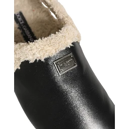 Beige Black Fur Shearling Slides Sandals Shoes