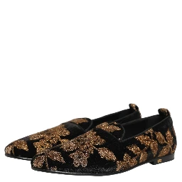Black Floral Jacquard Dress Loafers Shoes
