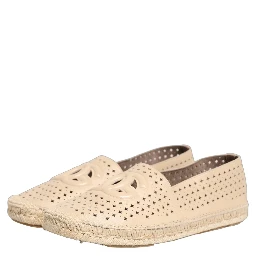 Beige Leather Cutout Logo Espadrilles Shoes