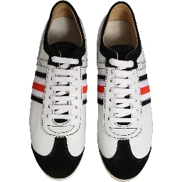 Black White Leather Suede Low Top Sneakers Shoes