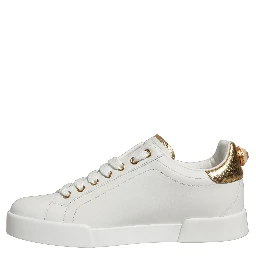 White Gold Embellished Low Top Sneakers Shoes