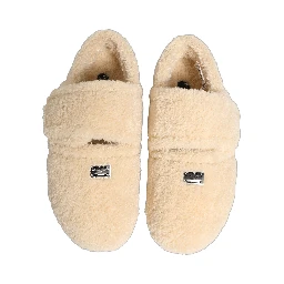 Beige Faux Fur Flats Men Slides Sandals Shoes
