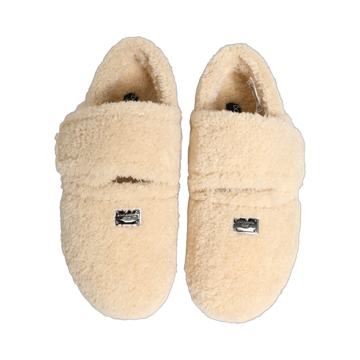 Beige Faux Fur Flats Men Slides Sandals Shoes