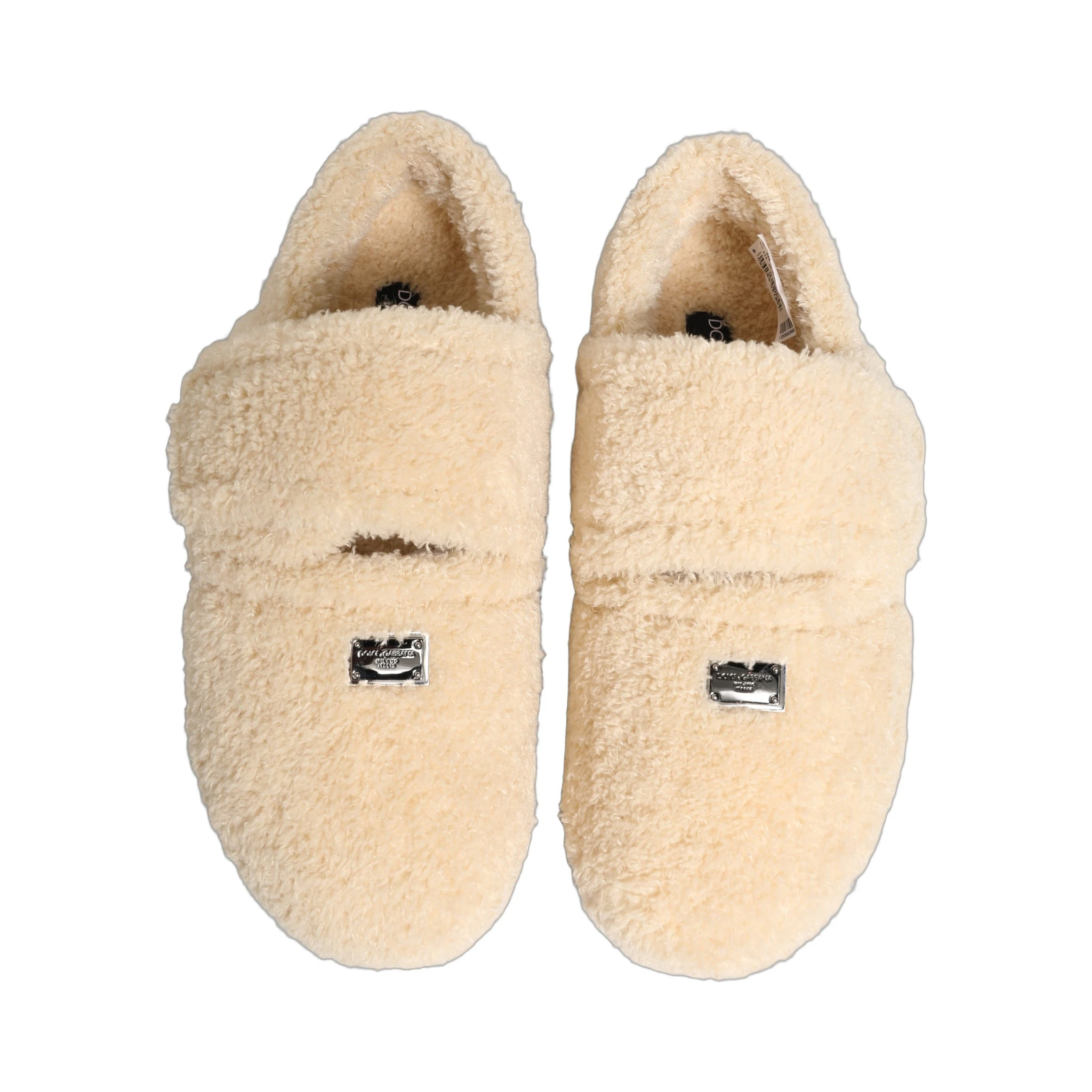Beige Faux Fur Flats Men Slides Sandals Shoes