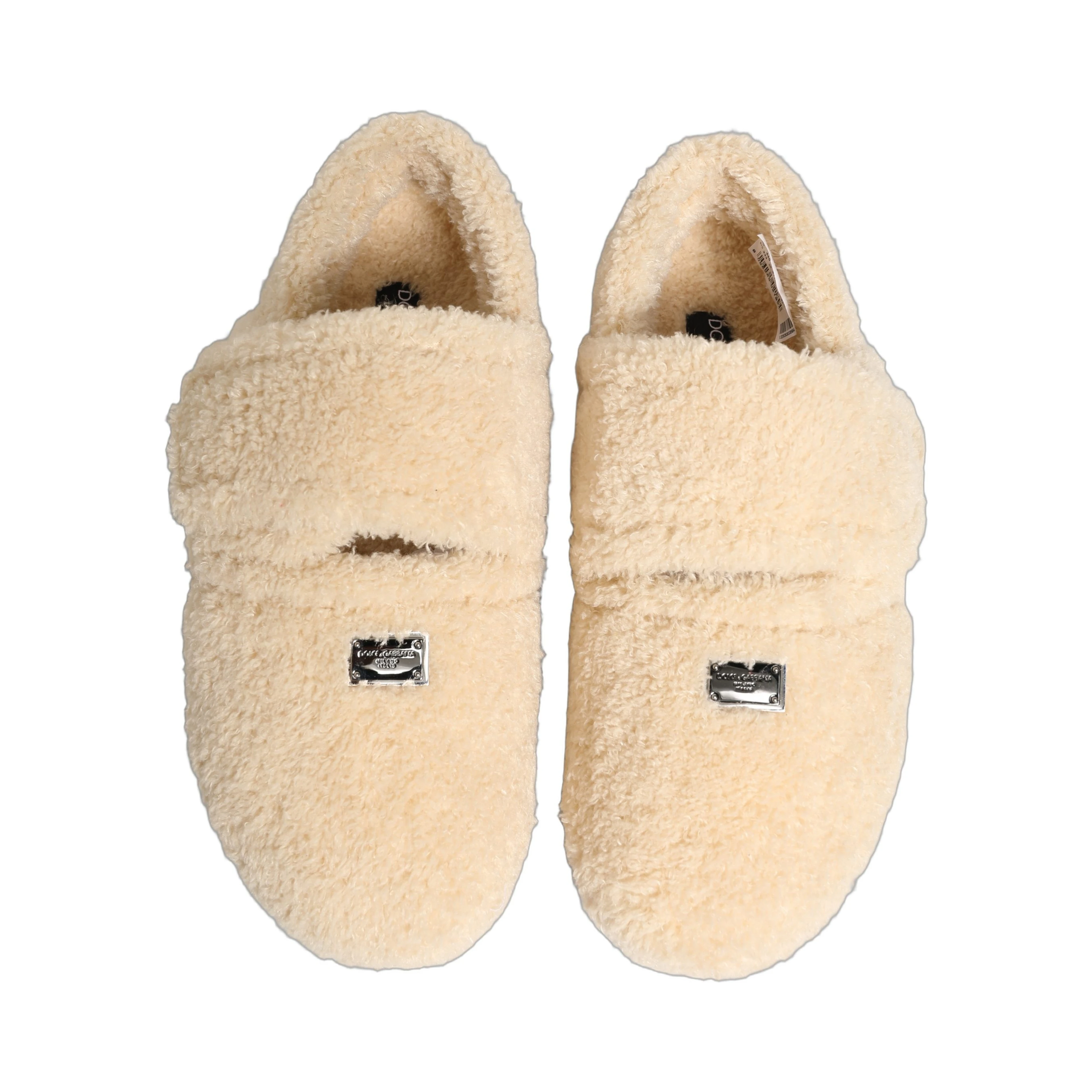 Beige Faux Fur Flats Men Slides Sandals Shoes