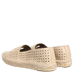 Beige Leather Cutout Logo Espadrilles Shoes