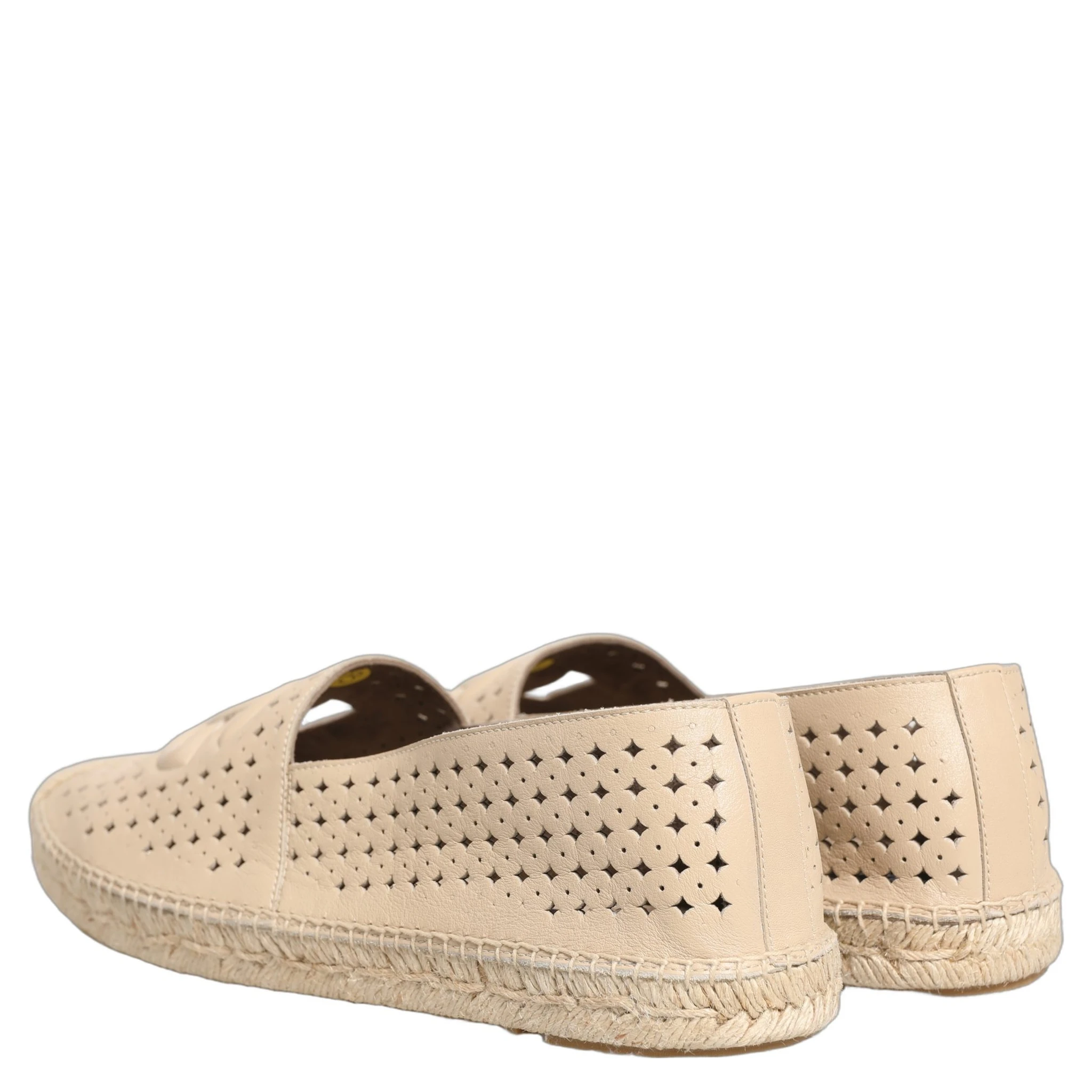 Beige Leather Cutout Logo Espadrilles Shoes