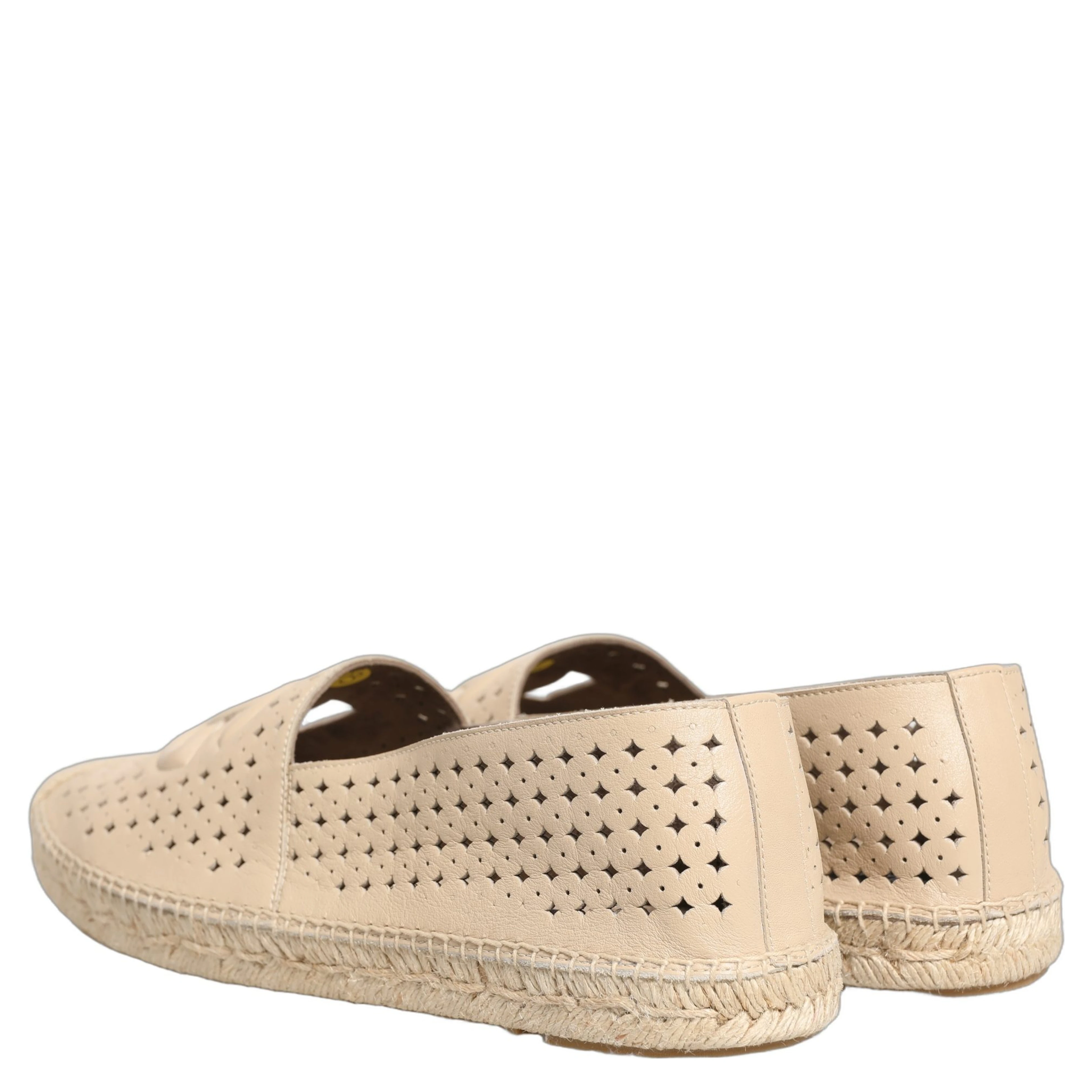 Beige Leather Cutout Logo Espadrilles Shoes