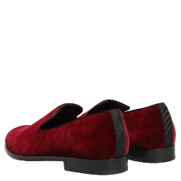 Maroon Velvet Slip On Men Dress Loafers Shoes