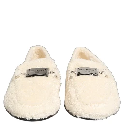White Fur Shearling Men Dress Loafers Shoes