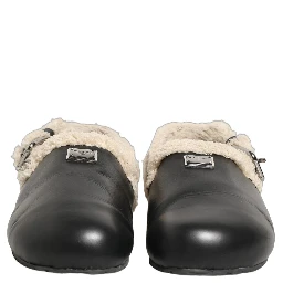 Beige Black Fur Shearling Slides Sandals Shoes
