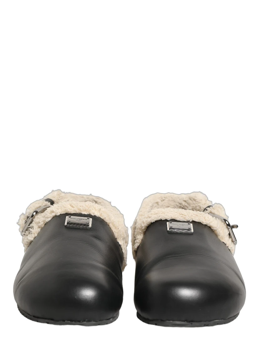 Beige Black Fur Shearling Slides Sandals Shoes