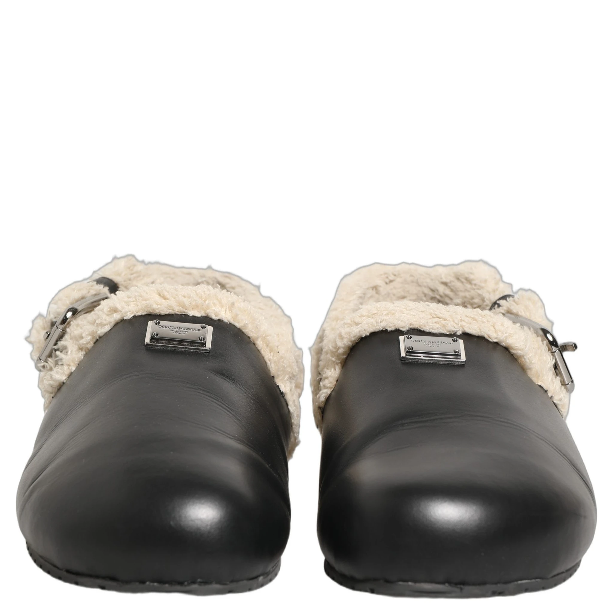 Beige Black Fur Shearling Slides Sandals Shoes