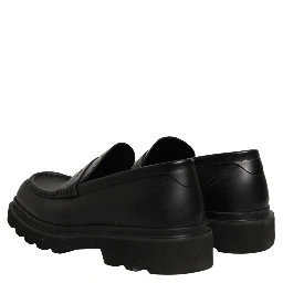 Black Calfskin Leather Men Dress Loafer Shoes