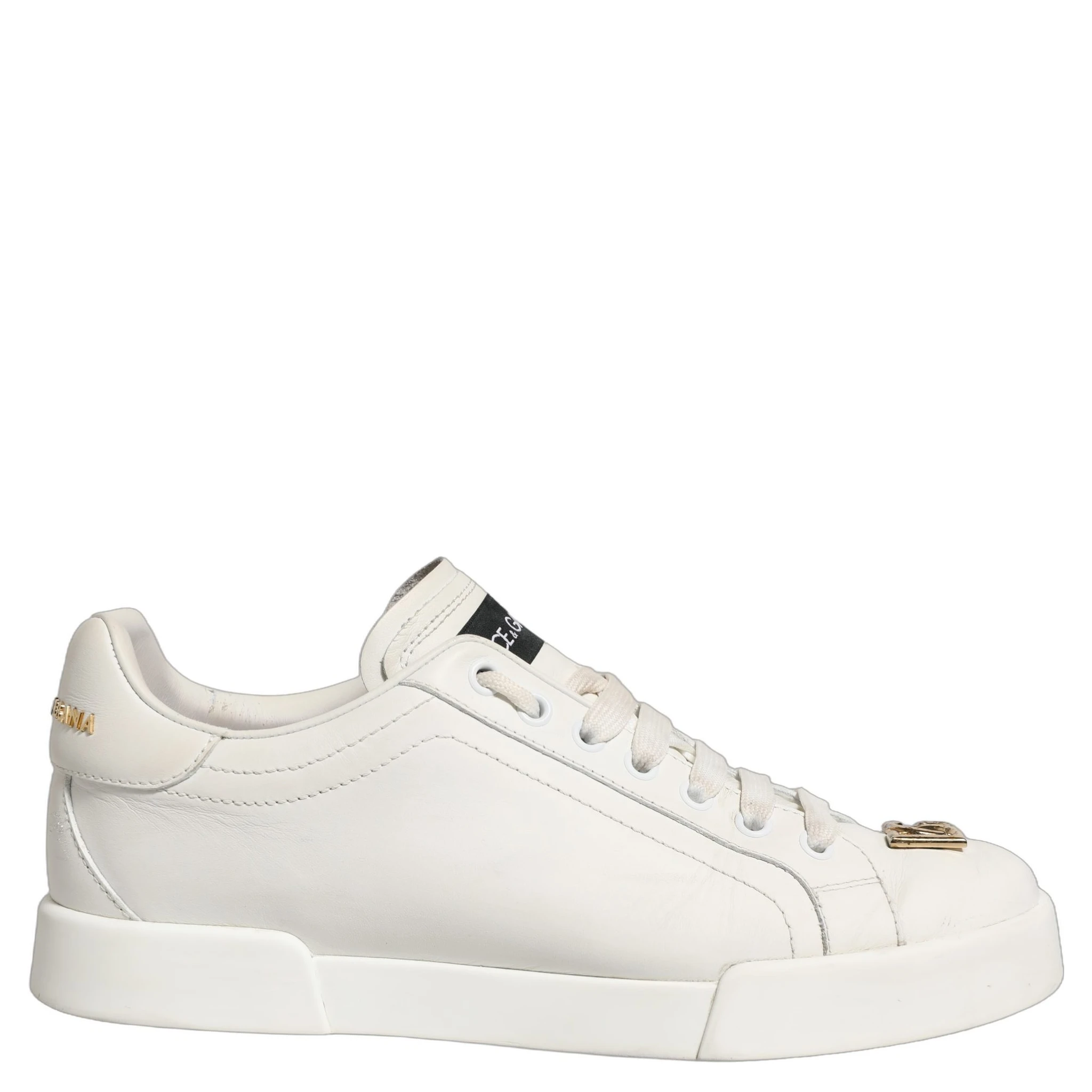 White Leather Logo Plaque Low Top Sneakers Shoes
