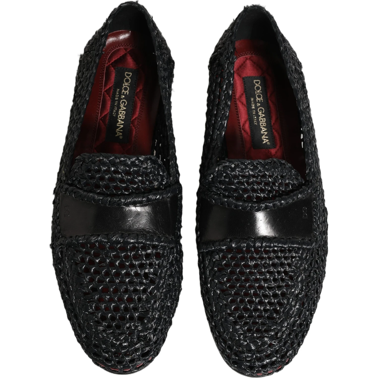 Black Woven Raffia Slip On Loafers Shoes