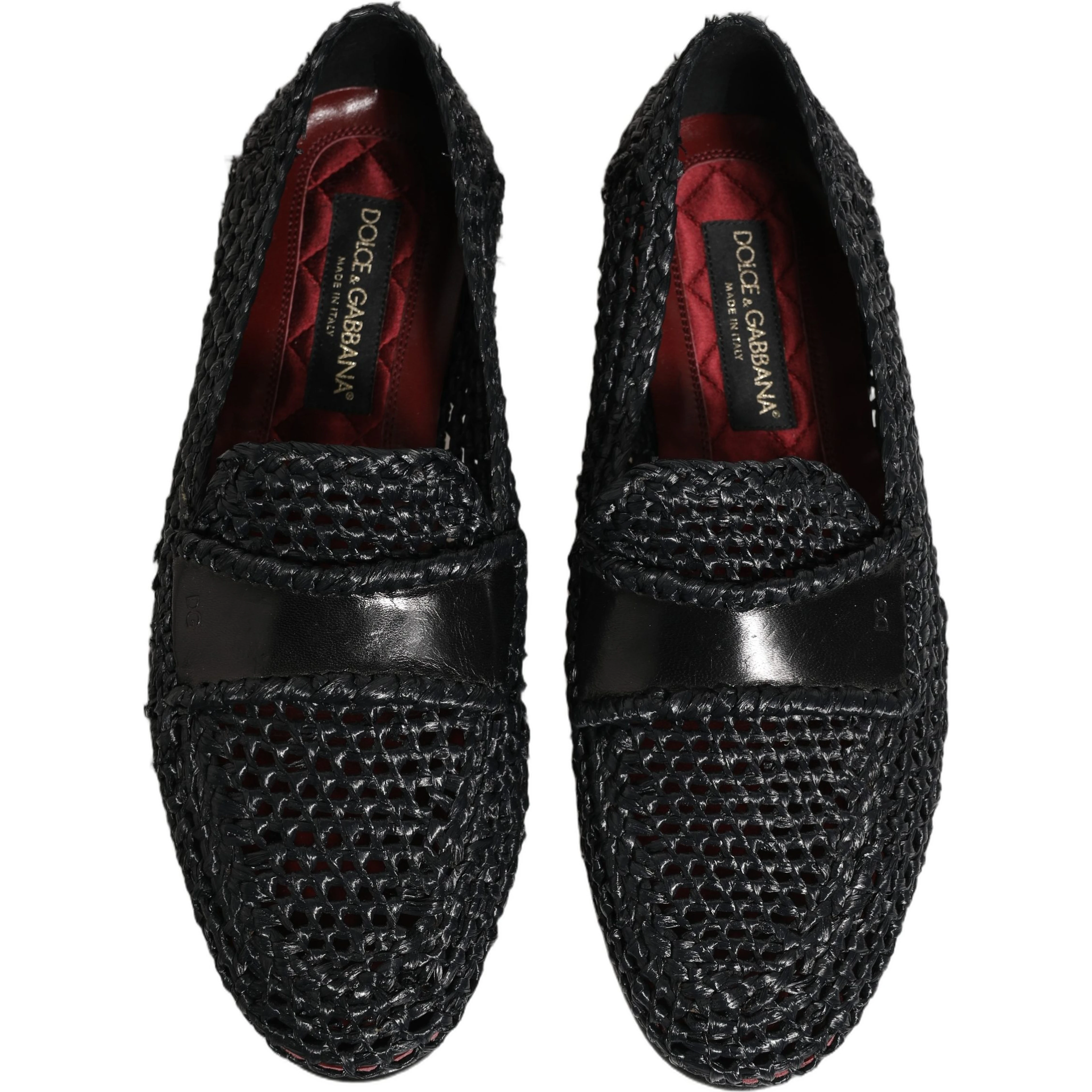Black Woven Raffia Slip On Loafers Shoes