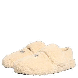Beige Faux Fur Flats Men Slides Sandals Shoes
