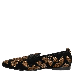 Black Floral Jacquard Dress Loafers Shoes
