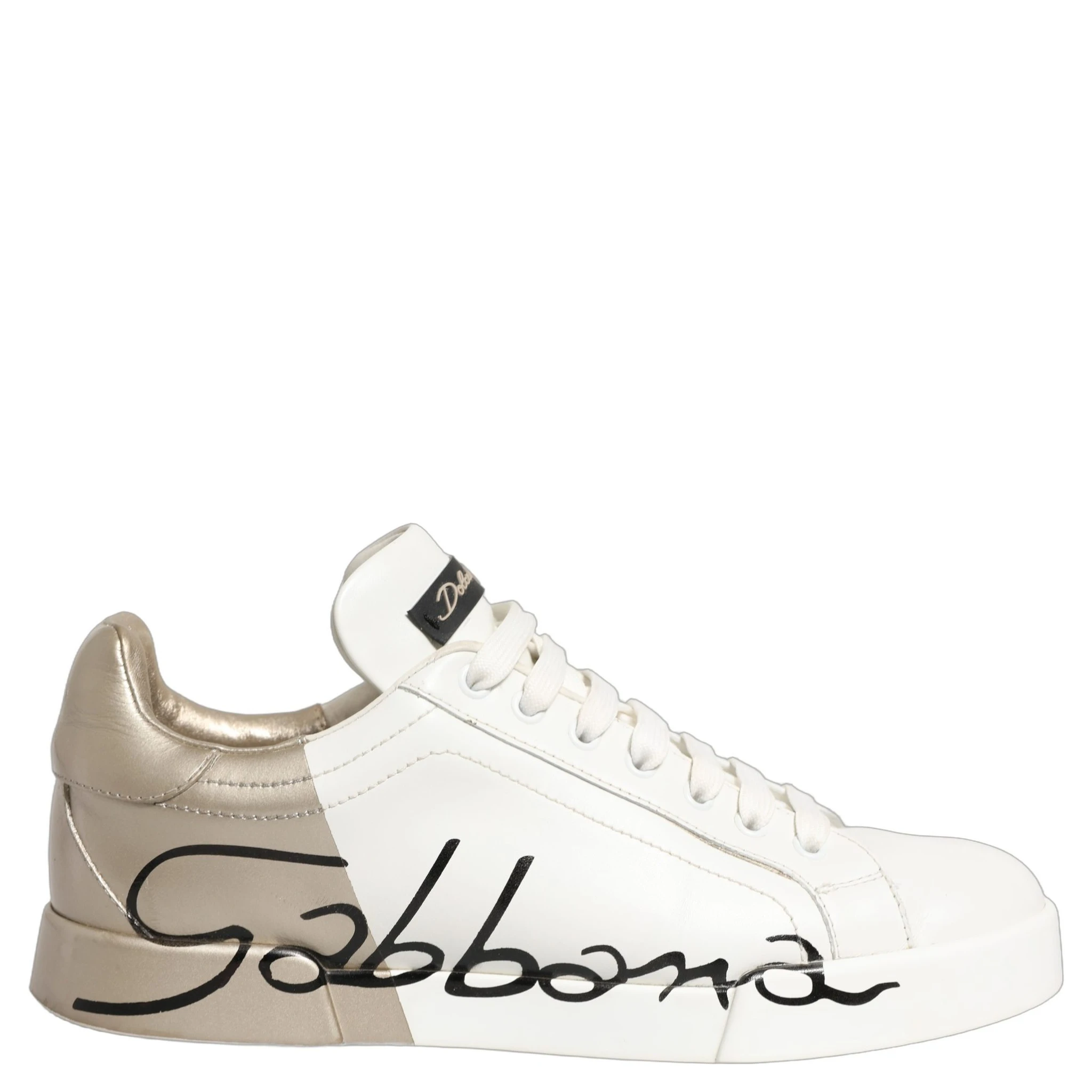 White Gold Low Top Leather Sneakers Shoes