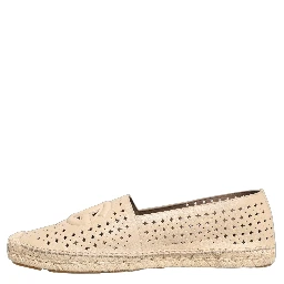 Beige Leather Cutout Logo Espadrilles Shoes