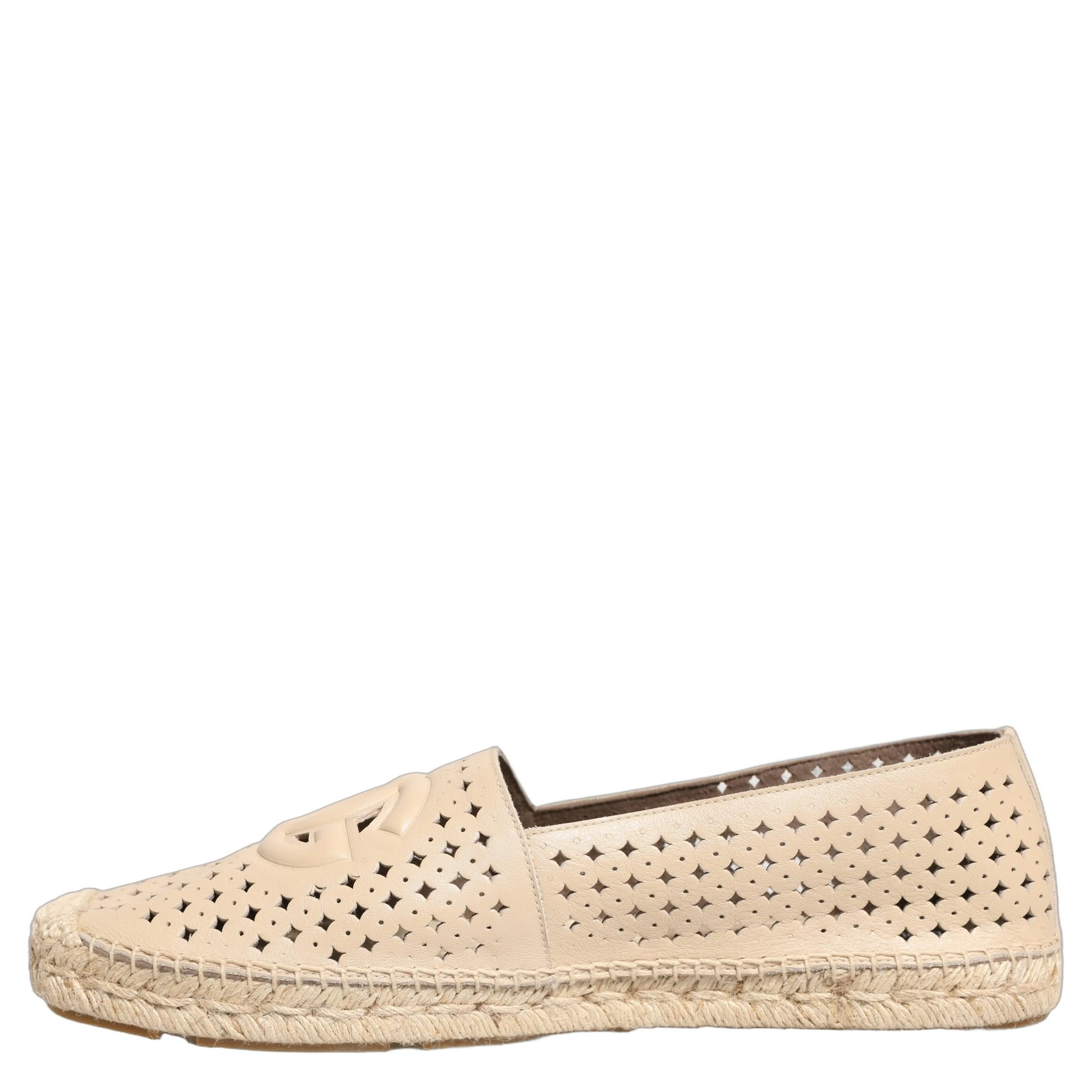 Beige Leather Cutout Logo Espadrilles Shoes