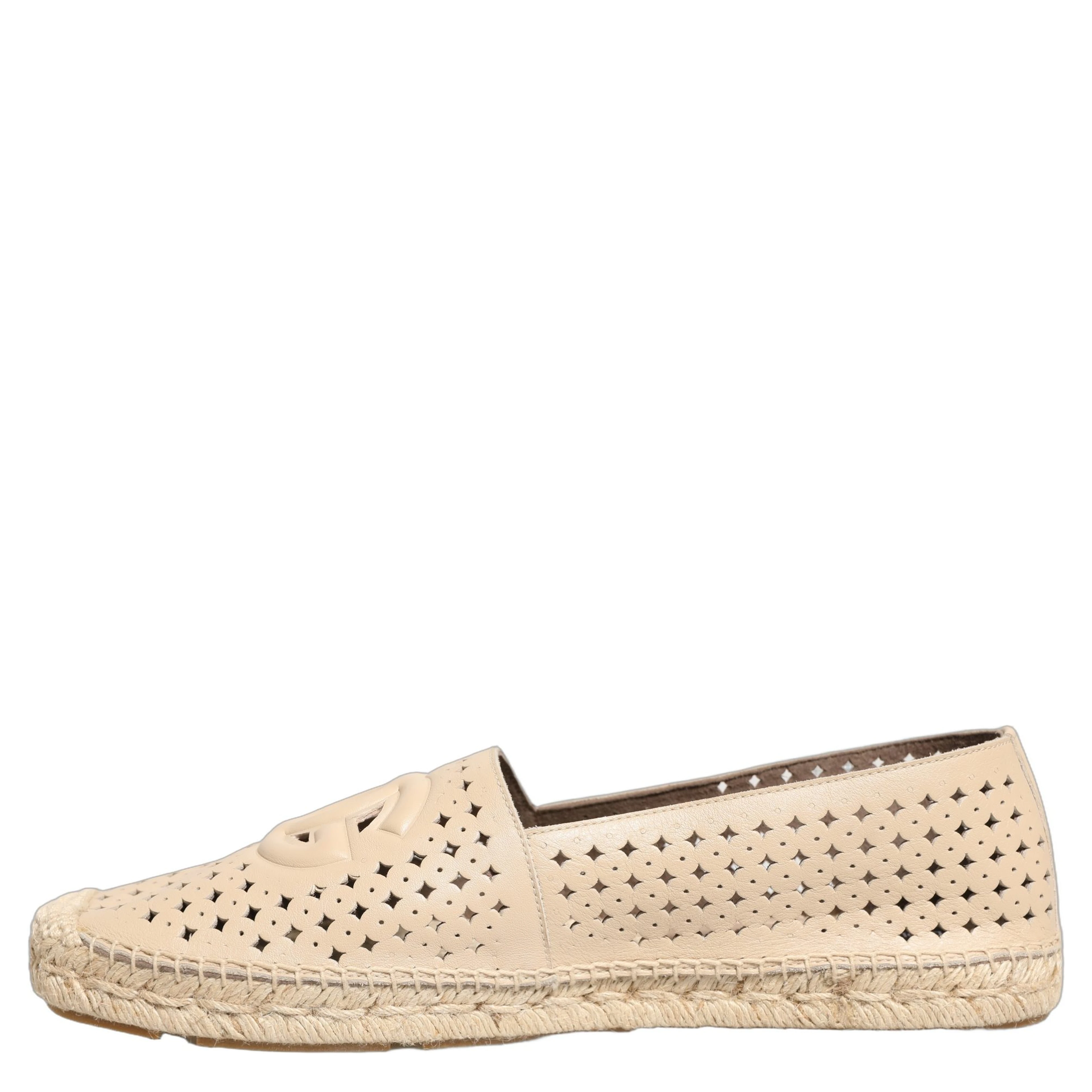 Beige Leather Cutout Logo Espadrilles Shoes