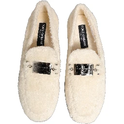 White Fur Shearling Men Dress Loafers Shoes